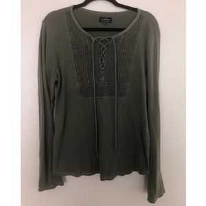 Lucky Brand Long Sleeve Lace Up Bib Thermal Top